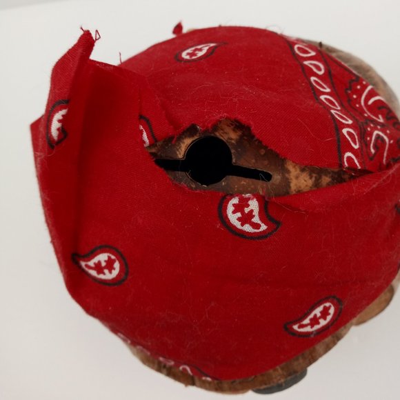 Folk Art Hand Carved Coconut Head One Eyed Pirate with Eye Patch Bank Tiki Bar - Picture 5 of 9